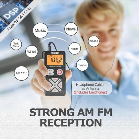 برونوس J-988 جيب AM FM راديو صغير محمول شخصي مع سماعة أذن in Saudi Arabia