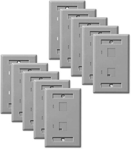 NavePoint Keystone Jack Wall Plate 2-Port, Low Profile, Single Gang, Gray, 10-Pack in Saudi Arabia