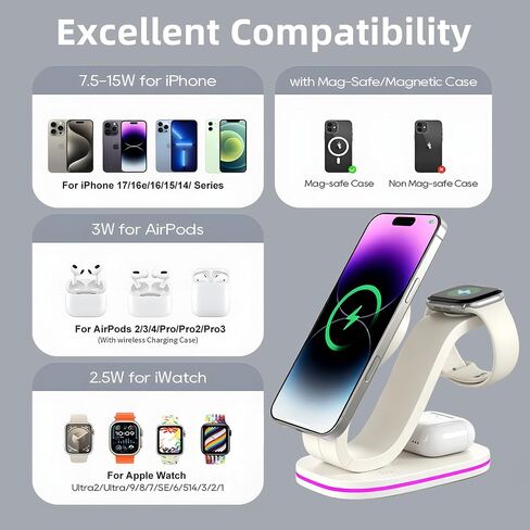 2026 محطة شحن جديدة سريعة 15 وات 3 في 1 لهاتف iPhone المغناطيسي المتوافق in Saudi Arabia