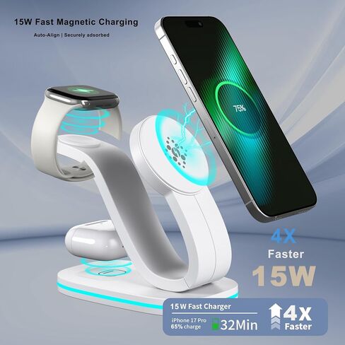 2026 محطة شحن جديدة سريعة 15 وات 3 في 1 لهاتف iPhone المغناطيسي المتوافق in Saudi Arabia