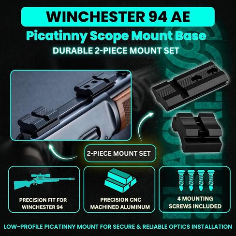 2-Piece Picatinny Scope Mount Base Compatible with Winchester 94 AE Angle Eject, CNC Machined Aluminum Rail Set, Matte Black Anodized, Low Profile Optics Mount with Screws Included in Saudi Arabia