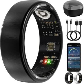 Smart Ring Wearable Health Metrics Monitor, Black, Size 8 in Saudi Arabia