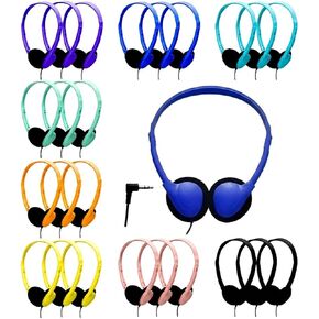 25 Pack Headphones Bulk Wired On-Ear for School Classroom, Multiple Colors, Adjustable Headband, 3.5mm Jack, Individually Sealed for Classroom Library Airplane Meeting in Saudi Arabia