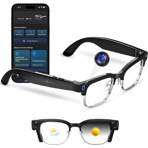 Yowow BIT AI Smart Glasses with 8MP Camera, 4K Photo, 1080P Video Recording, Real-Time Translation, AI Image Recognition, Bluetooth Calling, Open Ear Audio, 290mAh Battery, Photochromic Lenses in Saudi Arabia