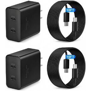 شاحن USB C فائق السرعة 45 وات، شاحن هاتف أندرويد مزدوج من النوع C، كتلة شحن سريعة مع سلك كابل شحن USB-C بطول 10 أقدام لهاتف Samsung Galaxy S26 Ultra/S26+/S26/S25Ultra/S25/S24/S23/S22 in Kuwait