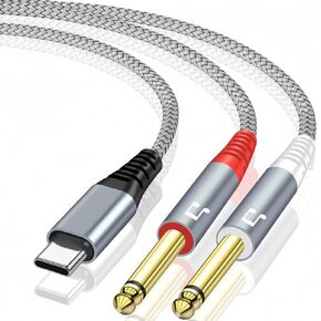 USB C to 1/4 inch Audio Cable, USB C to Dual TS Mono Cable, Type C to Dual 6.35mm TS Y-Splitter Audio Cord for Smartphone, Tablet, Laptop Link to Amplifier, Mixing Console, Speaker - 4 Feet in Saudi Arabia