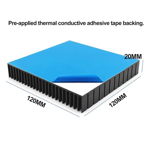 120mm Large Aluminum Heatsink 120x120x20mm / 4.72"x4.72"x0.79" Square Passive Heat Sink with Thermal Tape, Black Anodized Cooler for WiFi Router IC Power Supply Graphics Card Memory Electronic Devices in Saudi Arabia