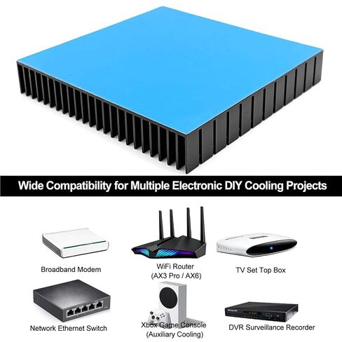 120mm Large Aluminum Heatsink 120x120x20mm / 4.72"x4.72"x0.79" Square Passive Heat Sink with Thermal Tape, Black Anodized Cooler for WiFi Router IC Power Supply Graphics Card Memory Electronic Devices in Saudi Arabia