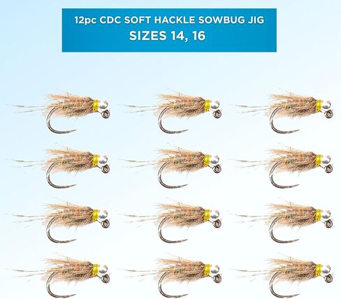 12 قطعة من CDC Soft Hackle Sow Bug Gig Nymphs لصيد الأسماك بالذبابة بمقاسات 14 و16 | تشكيلة ذباب سمك السلمون المرقط مع صندوق الطيران | الذباب الحوري الأوروبي الشائك in Saudi Arabia
