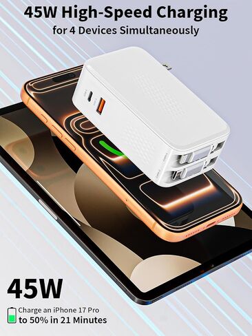 Retractable iPhone Charger Fast Charging,4 in 1 Retractable Wall Charger 45W Travel Essentials Multiport Plug Foldable Block Lightning &USB C Cables for iPhone 17Pro Max/16/15/14/13/12/11,iPad,AirPods in Saudi Arabia