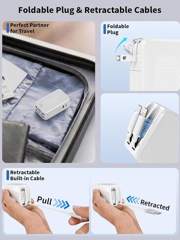 Retractable iPhone Charger Fast Charging,4 in 1 Retractable Wall Charger 45W Travel Essentials Multiport Plug Foldable Block Lightning &USB C Cables for iPhone 17Pro Max/16/15/14/13/12/11,iPad,AirPods in Saudi Arabia