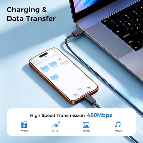شاحن USB C فائق السرعة 60 وات، شاحن من النوع C شحن سريع كتلة شاحن هاتف Android مع شواحن USB C بطول 10 أقدام + 6 أقدام سلك كابل شحن سريع لهاتف Samsung Galaxy S26 Ultra/S26+/S26/iPhone 17/16/15 in Saudi Arabia