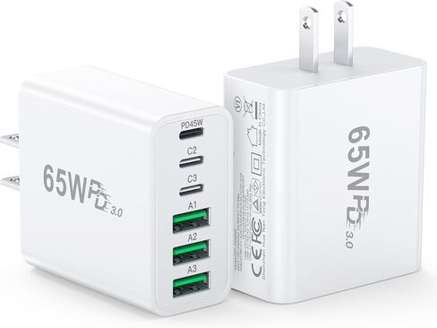 [عبوة من قطعتين] كتلة شاحن USB C، شاحن حائط متعدد المنافذ للسفر بقدرة 65 وات من النوع C in Saudi Arabia