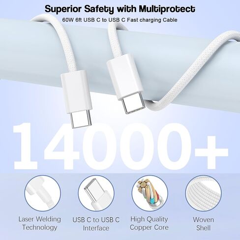 65W USB C Charger Block, 2Pack 6-Port Fast Charging Block with 6ft Long TypeC to TypeC Woven Cable Cord,Multiport Plug,USB C Power Adapter for iPhone 17/17 Air/17 Pro/16/16e/16 Pro Max/15,iPad,AirPods in Saudi Arabia
