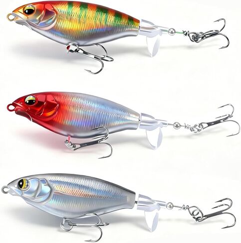 3Pcs Topwater Plopper Fishing Lures, Top Water Bass Fishing Lures for Freshwater, Floating Propeller Topwater Lures Gear Loud Swinging and Vibrating for Bass Walleye Trout Crappie in Saudi Arabia