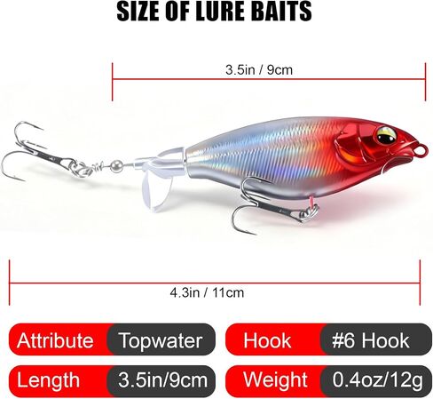 3Pcs Topwater Plopper Fishing Lures, Top Water Bass Fishing Lures for Freshwater, Floating Propeller Topwater Lures Gear Loud Swinging and Vibrating for Bass Walleye Trout Crappie in Saudi Arabia