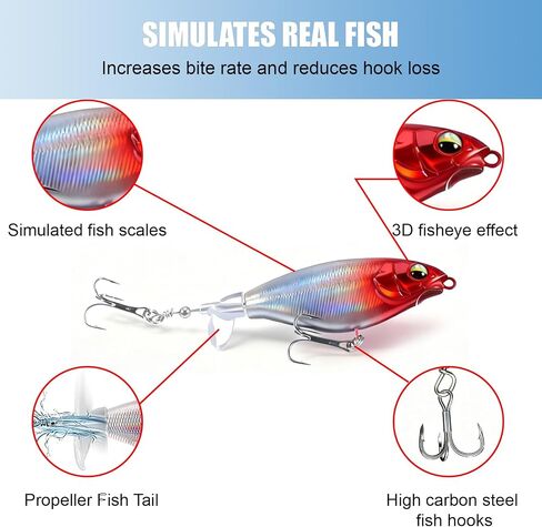 3Pcs Topwater Plopper Fishing Lures, Top Water Bass Fishing Lures for Freshwater, Floating Propeller Topwater Lures Gear Loud Swinging and Vibrating for Bass Walleye Trout Crappie in Saudi Arabia