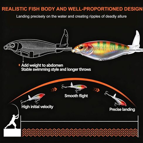 3Pcs Topwater Plopper Fishing Lures, Top Water Bass Fishing Lures for Freshwater, Floating Propeller Topwater Lures Gear Loud Swinging and Vibrating for Bass Walleye Trout Crappie in Saudi Arabia