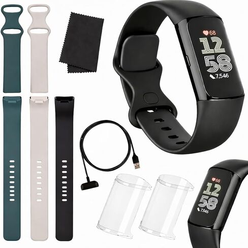جهاز تعقب اللياقة البدنية Fitbit Charge 6 (حزمة) - أسود/سبج - معدل ضربات القلب ونظام تحديد المواقع العالمي (GPS) وتتبع النوم والتوتر + شاحن سريع وقطعة قماش للتنظيف (أسود) in Saudi Arabia