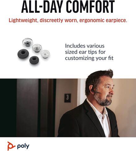 سماعة الرأس اللاسلكية Poly Voyager Legend (Plantronics) - بلوتوث أحادية الأذن مع ميكروفون لإلغاء الضوضاء - التحكم الصوتي - أزرار كتم الصوت ومستوى الصوت - تصميم مريح - الاتصال بالهاتف المحمول/الكمبيوتر اللوحي عبر البلوتوث -FFP in Saudi Arabia