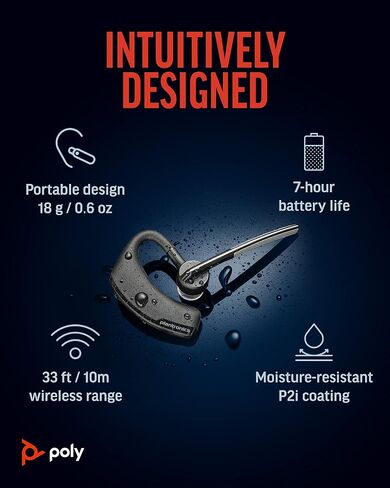 سماعة الرأس اللاسلكية Poly Voyager Legend (Plantronics) - بلوتوث أحادية الأذن مع ميكروفون لإلغاء الضوضاء - التحكم الصوتي - أزرار كتم الصوت ومستوى الصوت - تصميم مريح - الاتصال بالهاتف المحمول/الكمبيوتر اللوحي عبر البلوتوث -FFP in Saudi Arabia