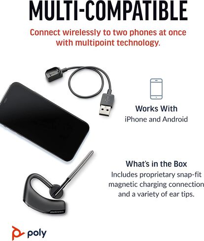 سماعة الرأس اللاسلكية Poly Voyager Legend (Plantronics) - بلوتوث أحادية الأذن مع ميكروفون لإلغاء الضوضاء - التحكم الصوتي - أزرار كتم الصوت ومستوى الصوت - تصميم مريح - الاتصال بالهاتف المحمول/الكمبيوتر اللوحي عبر البلوتوث -FFP in Saudi Arabia