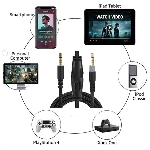 Replacement Aux Cable Cord, Wire with Mute and Volume Control Compatible for Kingston Cloud Alpha Cloud Mix Cloud Flight Gaming Headphones (Black) in Saudi Arabia