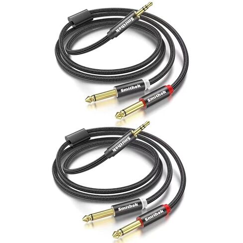Smithok 2pack 10Ft 3.5mm TRS إلى Dual 6.35mm كابل ستيريو 1/8 TRS إلى Dual 6.35mm 1/4 TS Mono Y Splitter Audio Cord محول للهواتف الذكية، الخلاط، الكمبيوتر الشخصي، مشغل الأقراص المضغوطة، مكبرات الصوت ونظام ستيريو المنزل in Saudi Arabia