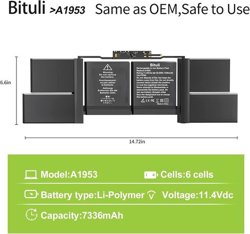 A1953 Replacement Battery for MacBook Pro A1990 (Mid 2018 2019) MacBook Pro 15" EMC 3215 EMC 3359 MV902LL/A MV912LL/A MV922LL/A MV932LL/A MV942LL/A MV952LL/A MR962LL/A MV962LL/A in Saudi Arabia