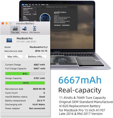 A1707 Battery Replacement, A1820 Battery for MacBook Pro 15 inch 2016 2017 Touch Bar Version Model EMC 3162 3072 Identifier MacBookPro13,3 & MacBookPro14,3 (A1707 A1820 Battery & Tool Set) in Saudi Arabia