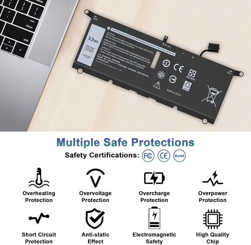 Easy Style 52Wh DXGH8 Laptop Battery Replacement for Dell XPS 13 9370 9380 2019 Inspiron 13 7390 7391 2-in-1 5390 5391 7490 Latitude 3301 E3301 Vostro 5390 5391 Series H754V G8VCF HK6N5 P82G 7.6V in Saudi Arabia