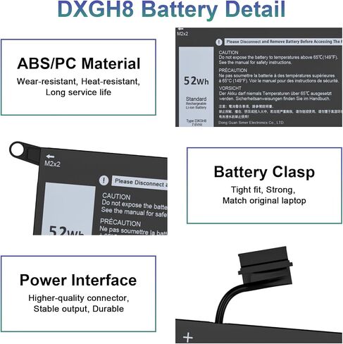 Easy Style 52Wh DXGH8 Laptop Battery Replacement for Dell XPS 13 9370 9380 2019 Inspiron 13 7390 7391 2-in-1 5390 5391 7490 Latitude 3301 E3301 Vostro 5390 5391 Series H754V G8VCF HK6N5 P82G 7.6V in Saudi Arabia