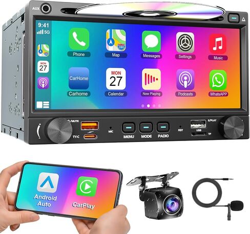 راديو سيارة مزدوج الدين مع مشغل CD/DVD، CarPlay اللاسلكي وAndroid Auto in Kuwait