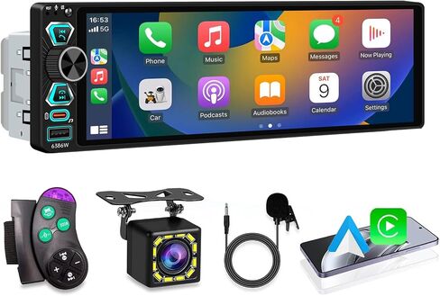 6.9" Single Din Radio Car Stereo with Wireless Apple Carplay & Android Auto, IPS Touchscreen with Bluetooth 5.2 WiFi6 Backup Camera Mirror Link Navigation USB Type-C Fast Charging FM/AM/RDS in Saudi Arabia