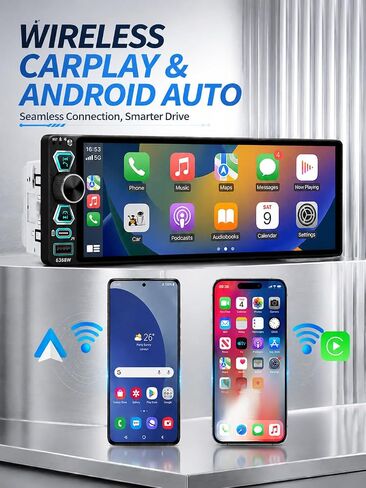 6.9" Single Din Radio Car Stereo with Wireless Apple Carplay & Android Auto, IPS Touchscreen with Bluetooth 5.2 WiFi6 Backup Camera Mirror Link Navigation USB Type-C Fast Charging FM/AM/RDS in Saudi Arabia