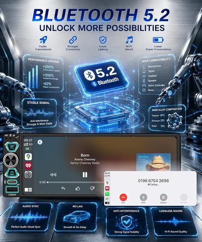 6.9" Single Din Radio Car Stereo with Wireless Apple Carplay & Android Auto, IPS Touchscreen with Bluetooth 5.2 WiFi6 Backup Camera Mirror Link Navigation USB Type-C Fast Charging FM/AM/RDS in Saudi Arabia