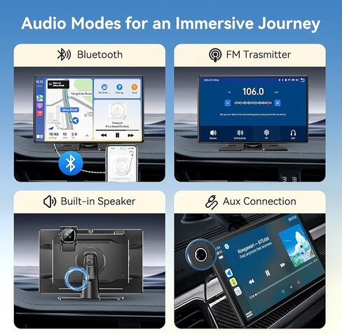 شاشة Carplay لاسلكية للسيارة، شاشة A-pple CarPlay المحمولة وشاشة Android Auto مقاس 9 بوصات مع Dashcam 4K وكاميرا احتياطية 1080P، ستيريو السيارة مع وصلة مرآة، التحكم الصوتي، GPS، بلوتوث، AUX، FM in Saudi Arabia