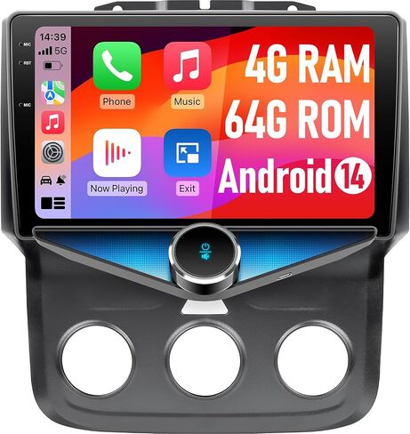 Dodge Ram 1500 Car Stereo for 2013 2014 2015 2016 2017 2018 Ram 1500 2500 3500 Manual AC, 9-Inch QLED Android 14 Radio, 4GB+64GB, Wireless CarPlay, Android Auto, GPS, Backup Camera in Kuwait