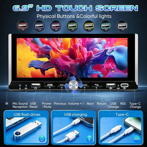 6.9" Single Din Radio Support Wireless Apple Carplay & Android Auto in Saudi Arabia