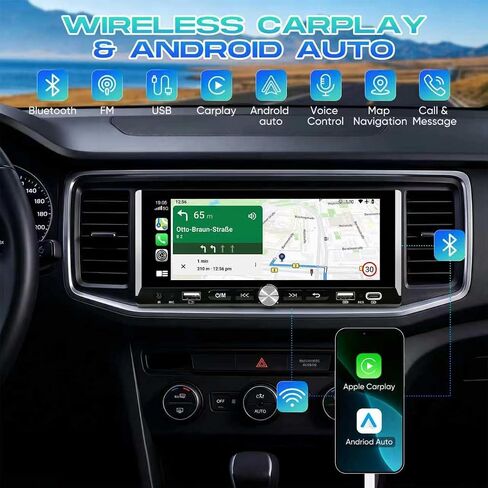 6.9" Single Din Radio Support Wireless Apple Carplay & Android Auto in Saudi Arabia
