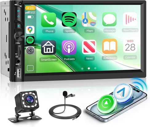 Podofo Double Din Car Stereo Radio 7 Inch Touch Screen Bluetooth Handsfree Mirror Link USB SD FM Audio Receiver with Backup Camera Wireless Steering Wheel Control in Saudi Arabia