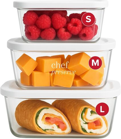 Chef Preserve Glass Vacuum Seal Containers for Food Storage, Made For Compact Vacuum Sealer, 3pcs set [1x Small, 1x Medium, 1x Large] Works With Handheld Vacuum Sealer Machine in Saudi Arabia