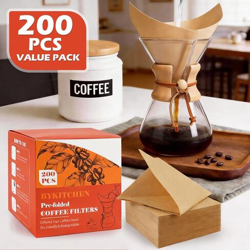 BYKITCHEN 200 Count Unbleached Pour Over Coffee Filters, Square in Saudi Arabia