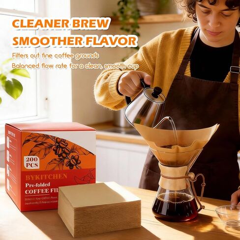 BYKITCHEN 200 Count Unbleached Pour Over Coffee Filters, Square in Saudi Arabia