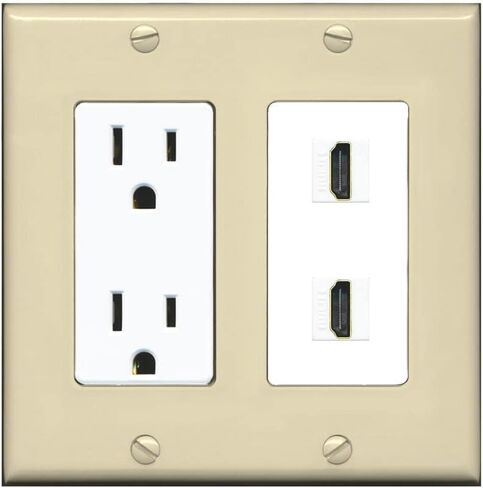 RiteAV - 15 Amp Power Outlet 2 Port HDMI Decorative Type Wall Plate - White in Saudi Arabia