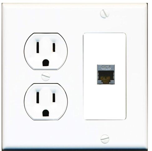15 Amp Round Power Outlet 1 Port Cat6 Shielded Ethernet Wall Plate White in Saudi Arabia