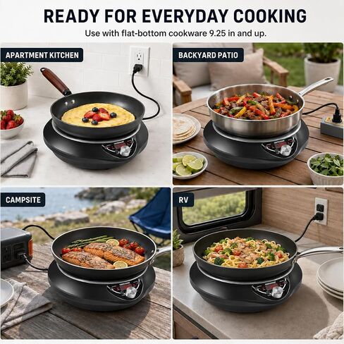 1700W Induction Cooktop with 13.4" Carbon Steel Wok Pan,Lid,Rack,1.97" Deep Curved Concave Electric Stove Burner 16 Watts/temp Precise Ctrl 200~1700W 176°F to 446°F,18H Timer ETL-Listed in Saudi Arabia