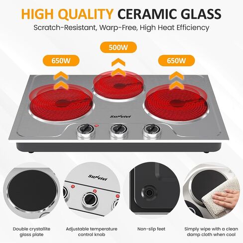 Sunvivi 1800W Triple Burner Portable Electric Ceramic Stove – Knob Control, Indicator Light, Compatible with All Cookware, Ideal for Multiple Cooking Scenarios, Silver in Saudi Arabia