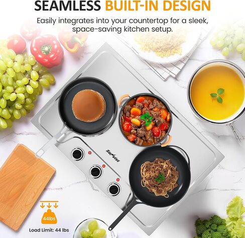 Sunvivi 1800W Triple Burner Portable Electric Ceramic Stove – Knob Control, Indicator Light, Compatible with All Cookware, Ideal for Multiple Cooking Scenarios, Silver in Saudi Arabia