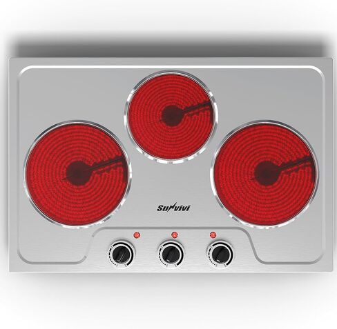 Sunvivi 1800W Triple Burner Portable Electric Ceramic Stove – Knob Control, Indicator Light, Compatible with All Cookware, Ideal for Multiple Cooking Scenarios, Silver in Saudi Arabia